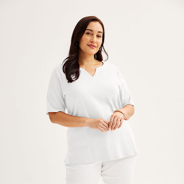 Plus Size Croft Barrow Elbow Sleeve Split Neck Top