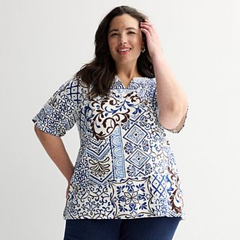 Plus Size Croft & Barrow® Elbow Sleeve Split Neck Top