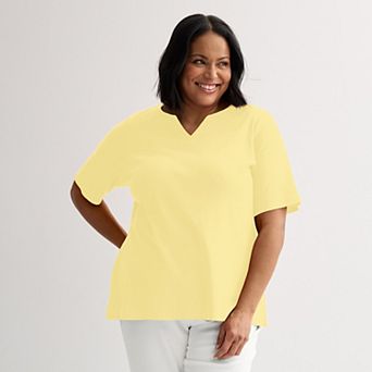Plus Size Croft & Barrow® Elbow Sleeve Split Neck Top