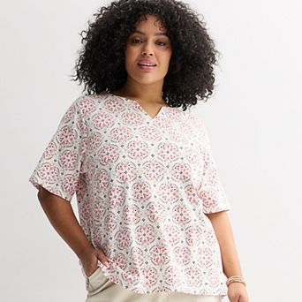 Plus Size Croft & Barrow® Elbow Sleeve Split Neck Top