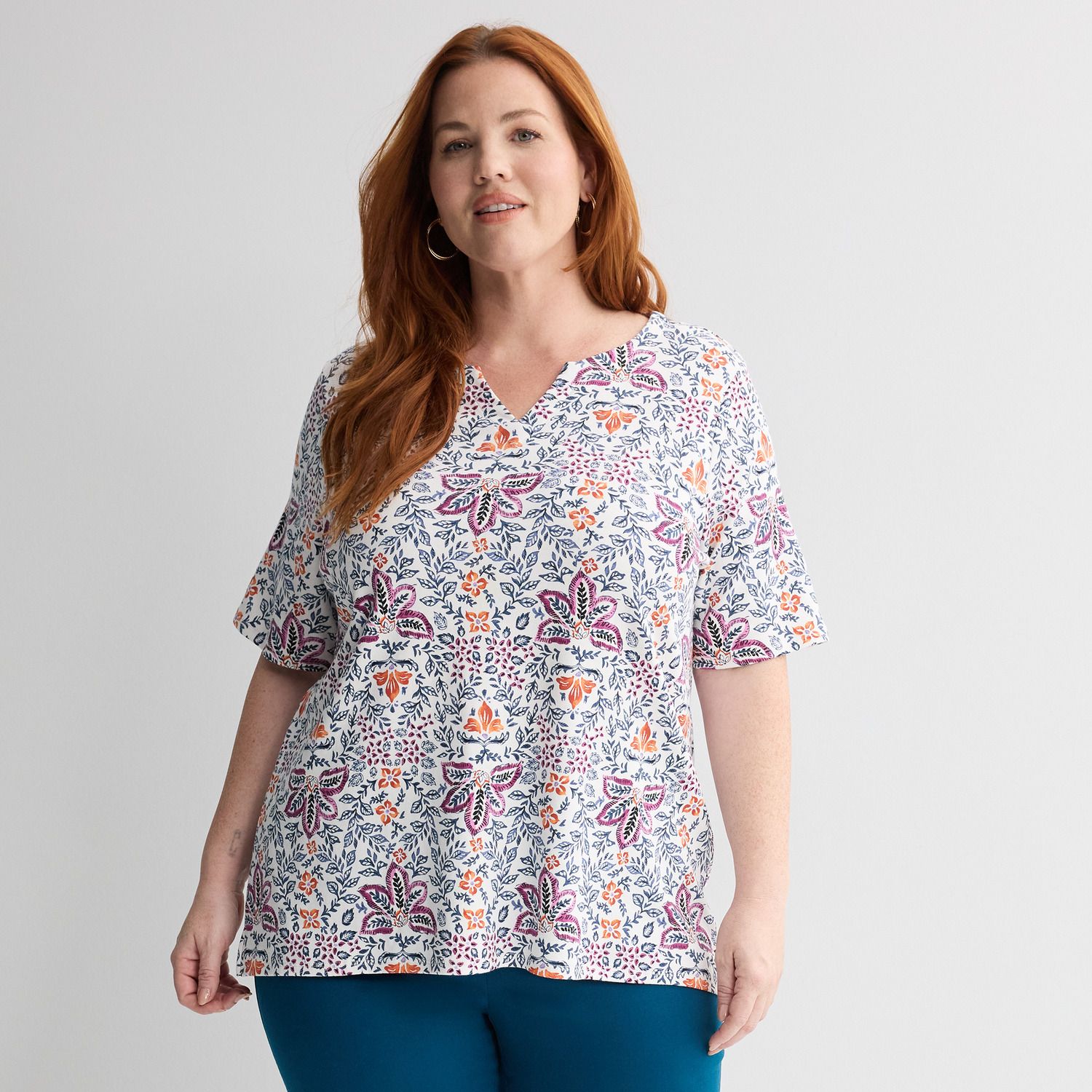 Plus Size Croft & Barrow® Elbow Sleeve Split Neck Top