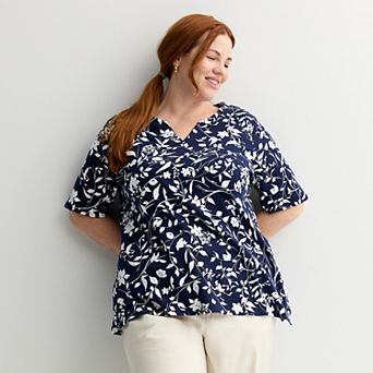 Plus Size Croft & Barrow® Elbow Sleeve Split Neck Top