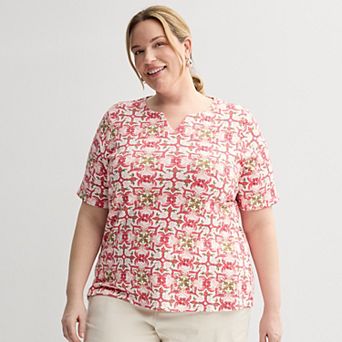 Plus Size Croft & Barrow® Elbow Sleeve Split Neck Top