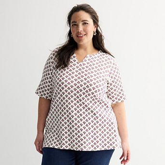 Plus Size Croft & Barrow® Elbow Sleeve Split Neck Top