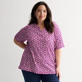 Plus Size Croft & Barrow® Elbow Sleeve Split Neck Top