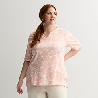 Plus Size Croft & Barrow® Elbow Sleeve Split Neck Top