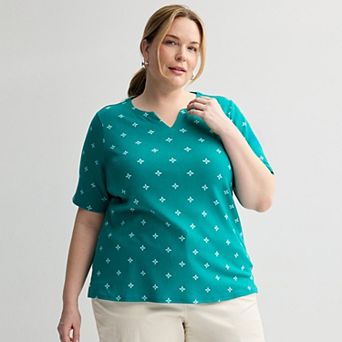 Plus Size Croft & Barrow® Elbow Sleeve Split Neck Top