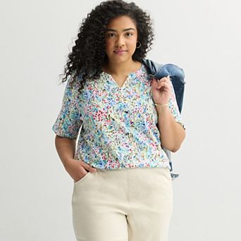 Plus Size Croft & Barrow® Elbow Sleeve Split Neck Top