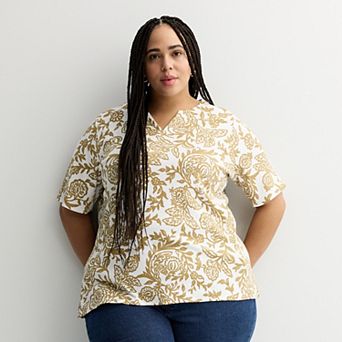 Plus Size Croft & Barrow® Elbow Sleeve Split Neck Top
