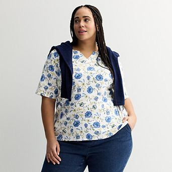 Plus Size Croft & Barrow® Elbow Sleeve Split Neck Top