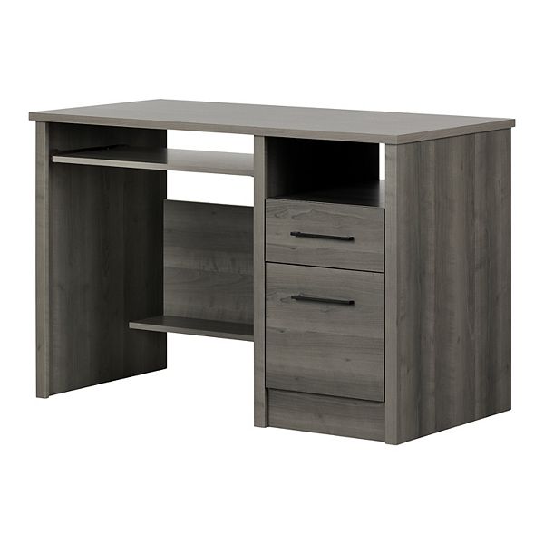 Gravity Desk Gray Maple - South Shore: Laminated Particleboard, Keyboard Tray, Storage Shelf