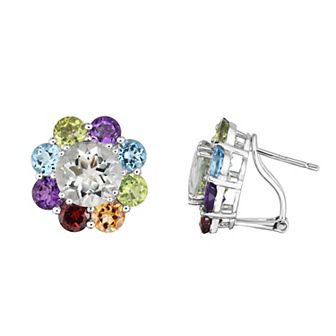 Oro Leoni Sterling Silver Multicolor Gemstone Cluster Earrings