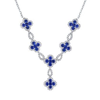 Oro Leoni Sterling Silver Lab-Created Blue Sapphire & Lab-Created White Sapphire Flower Y Necklace