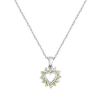 Oro Leoni Sterling Silver Peridot Halo Open Heart Pendant Necklace