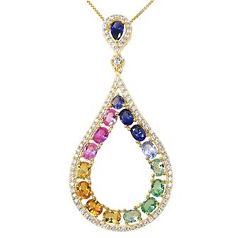 Oro Leoni Multicolor Cubic Zirconia Open Teardrop Pendant Necklace