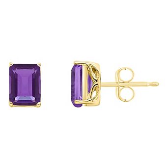 Alyson Layne 14k Gold Emerald Cut Amethyst Stud Earrings