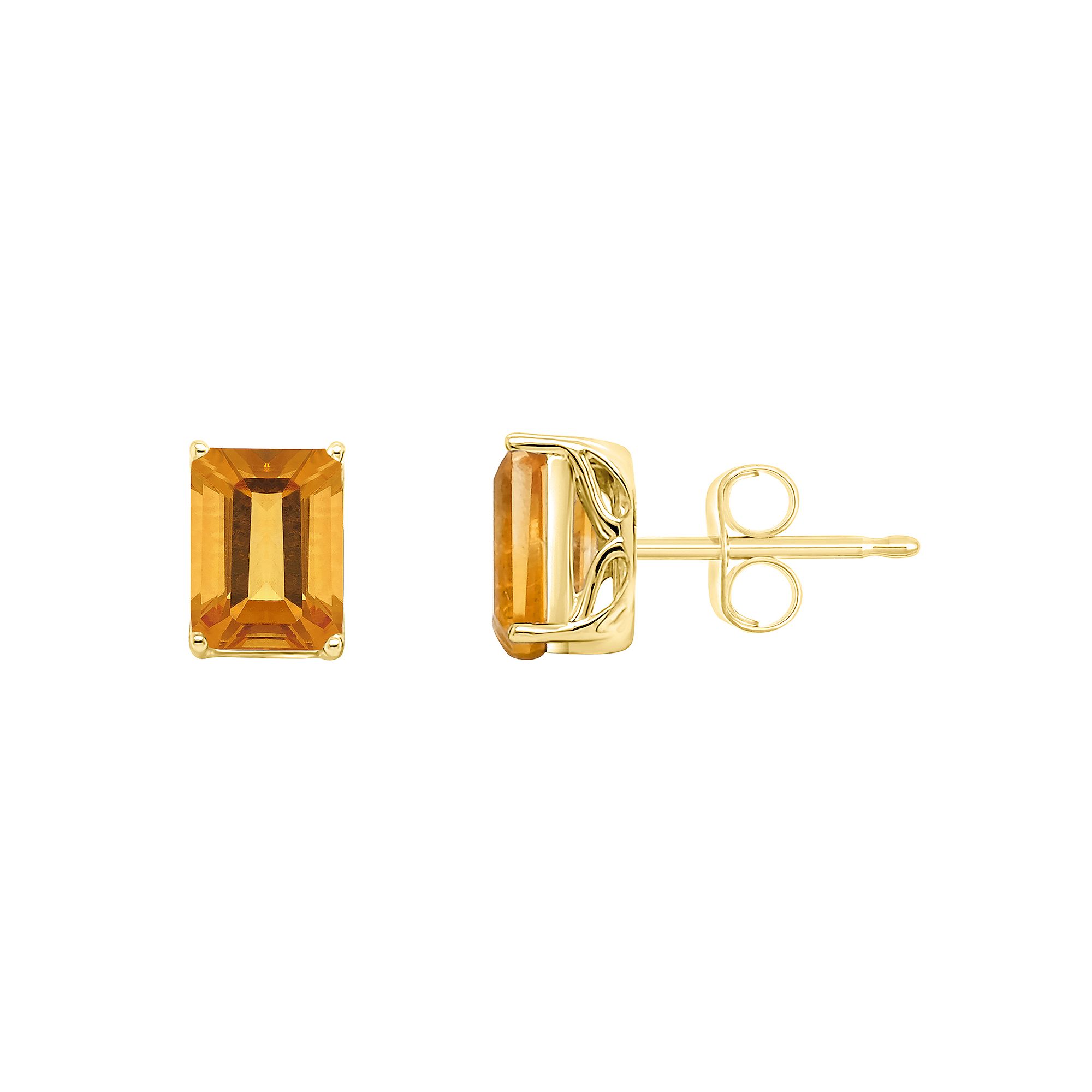 Alyson Layne 14k Gold Emerald Cut Citrine Stud Earrings, Womens