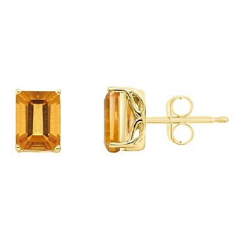 Alyson Layne 14k Gold Emerald Cut Citrine Stud Earrings