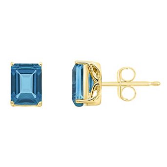Alyson Layne 14k Gold Emerald Cut London Blue Topaz Stud Earrings