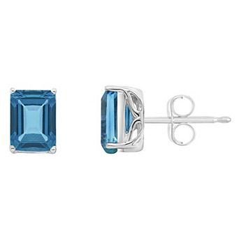 Alyson Layne 14k Gold Emerald Cut London Blue Topaz Stud Earrings