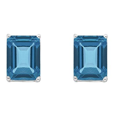 Alyson Layne 14k Gold Emerald Cut London Blue Topaz Stud Earrings