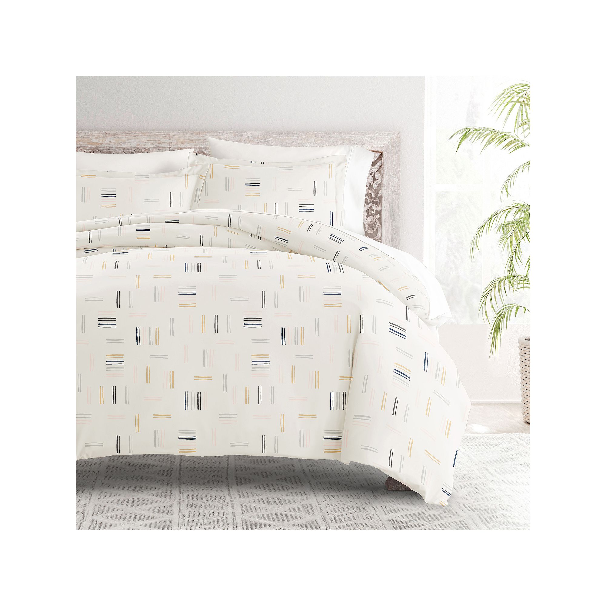 Home Collection Premium Ultra Soft Geo Dash Duvet Cover Set, Clay