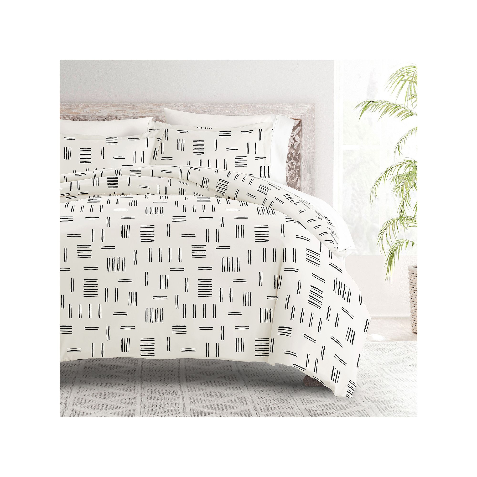 Home Collection Premium Ultra Soft Geo Dash Duvet Cover Set, Gray