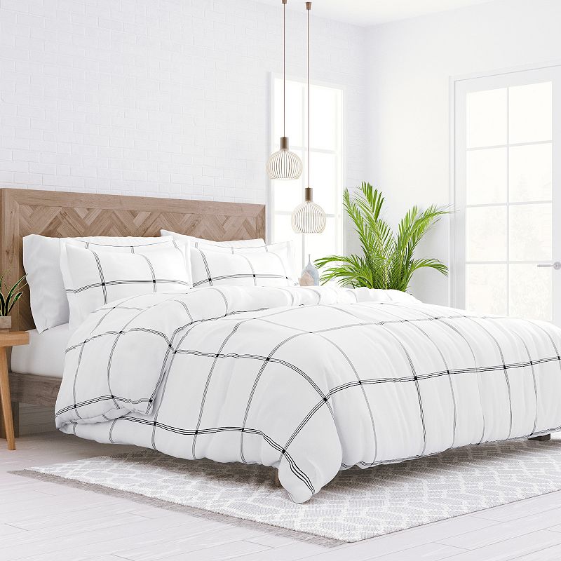 Home Collection Premium Ultra Soft Grid Duvet Cover Set, Grey, Twin