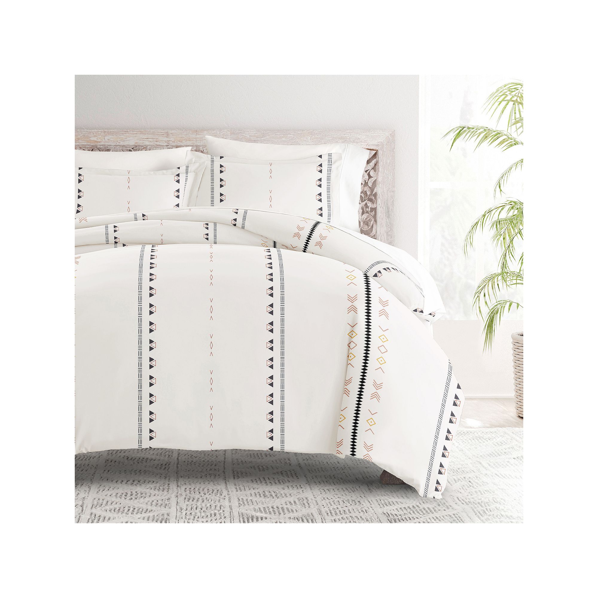 Home Collection Premium Ultra Soft Natural Geo Lines Duvet Cover Set, Clay