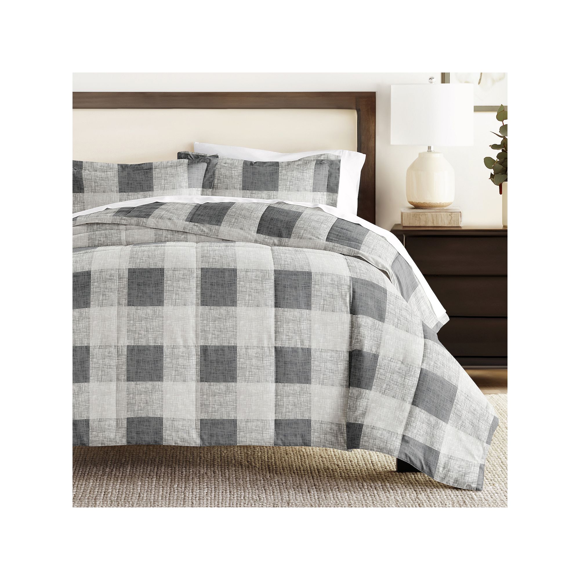 Home Collection Premium Ultra Soft Gingham Down-Alternative Comforter, Gray