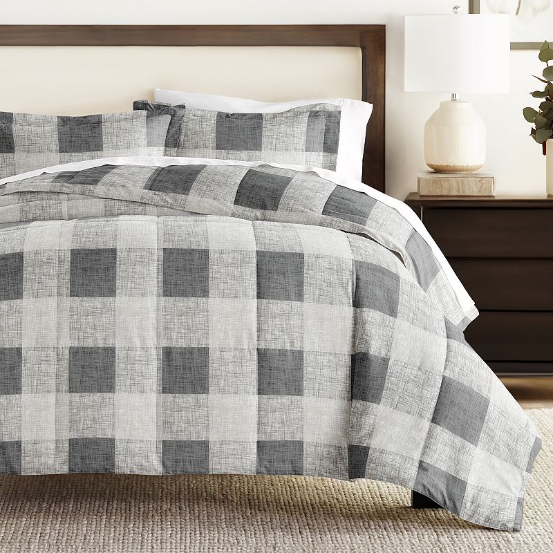 Home Collection Premium Ultra Soft Gingham Down-Alternative Comforter, Grey