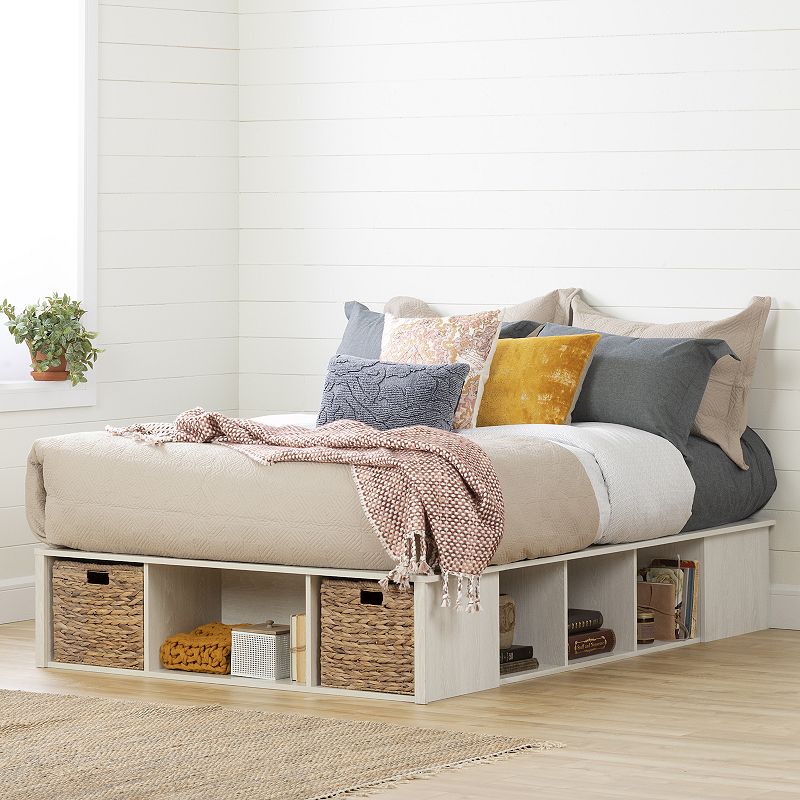 South Shore Lilak Storage Bed with Baskets, White, Queen