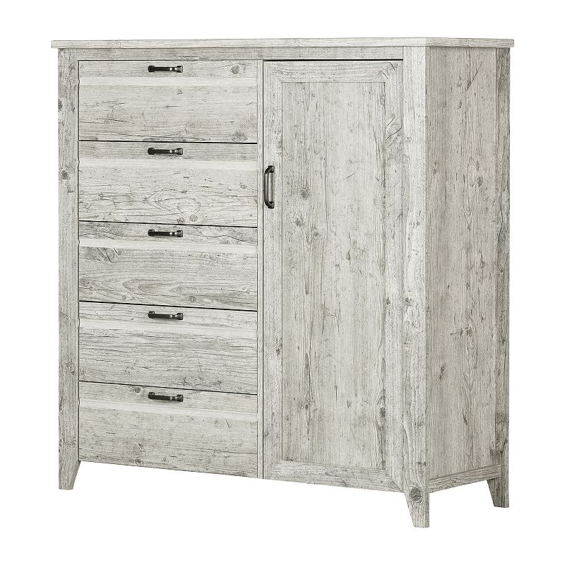 South Shore Lionel Door Chest with 5 Drawers, White