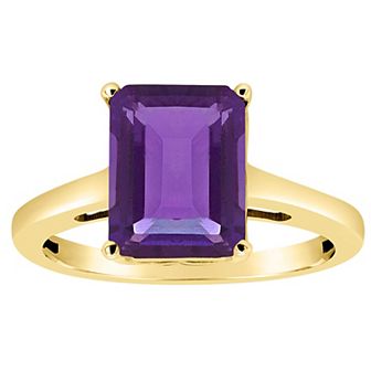 Alyson Layne 14k Gold Emerald Cut Amethyst Solitaire Ring