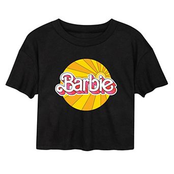 Juniors' Barbie Sun Logo Cropped Tee
