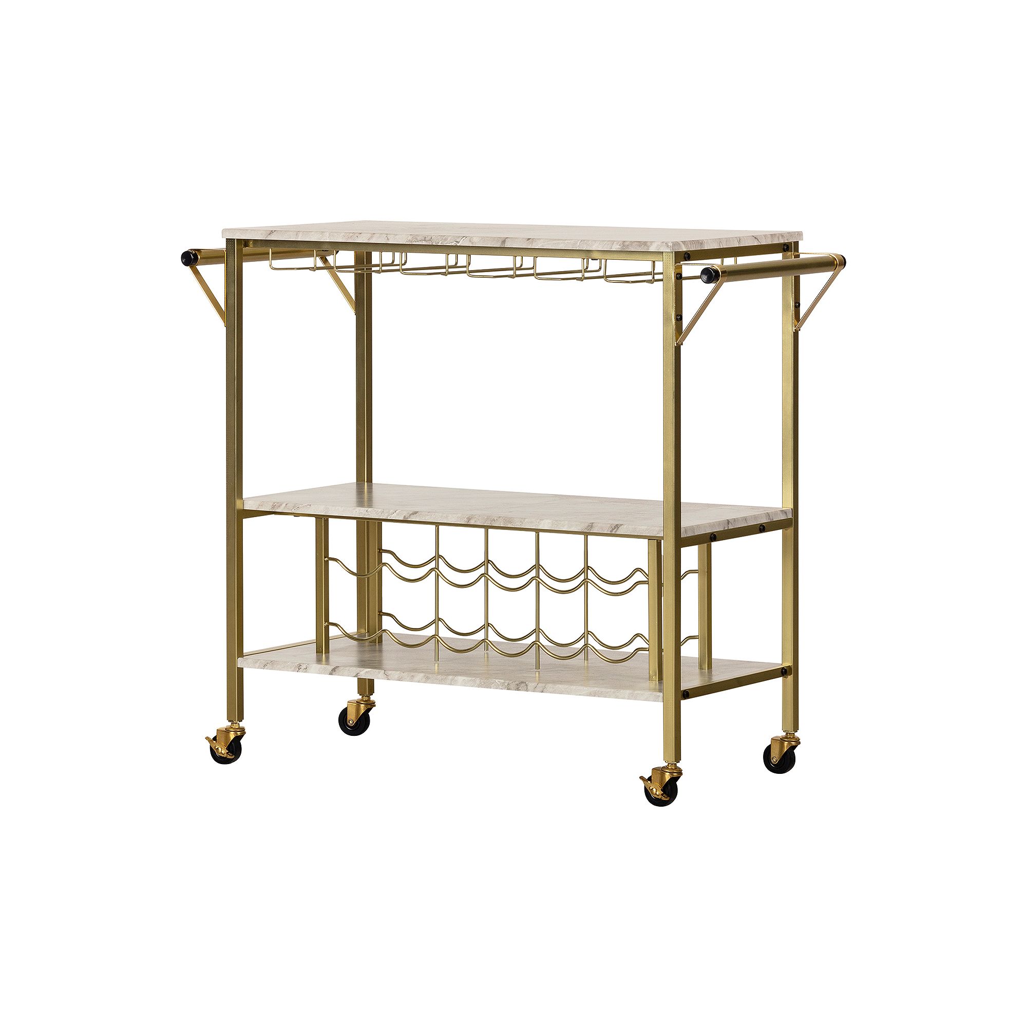 South Shore Maliza Bar Cart with Wine Storage, Faux Marble Gold