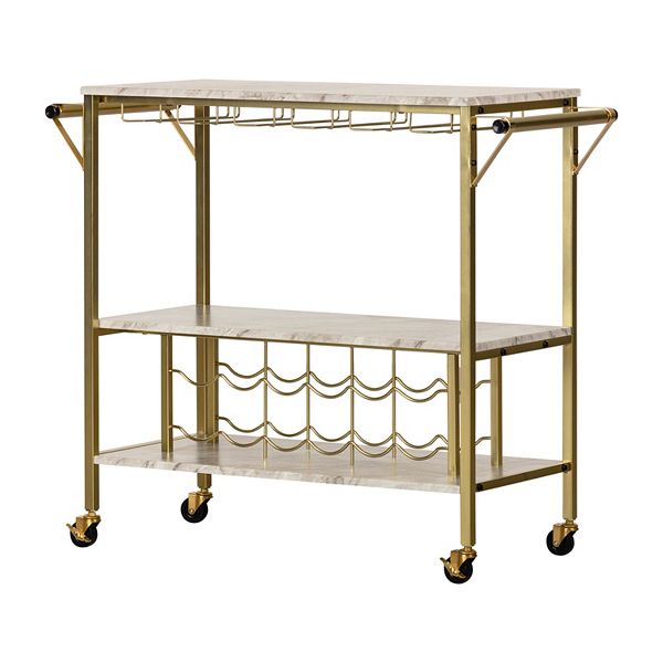 Maliza Bar Cart with Wine Bottle Storage and Wine Glass Rack Gold - South Shore