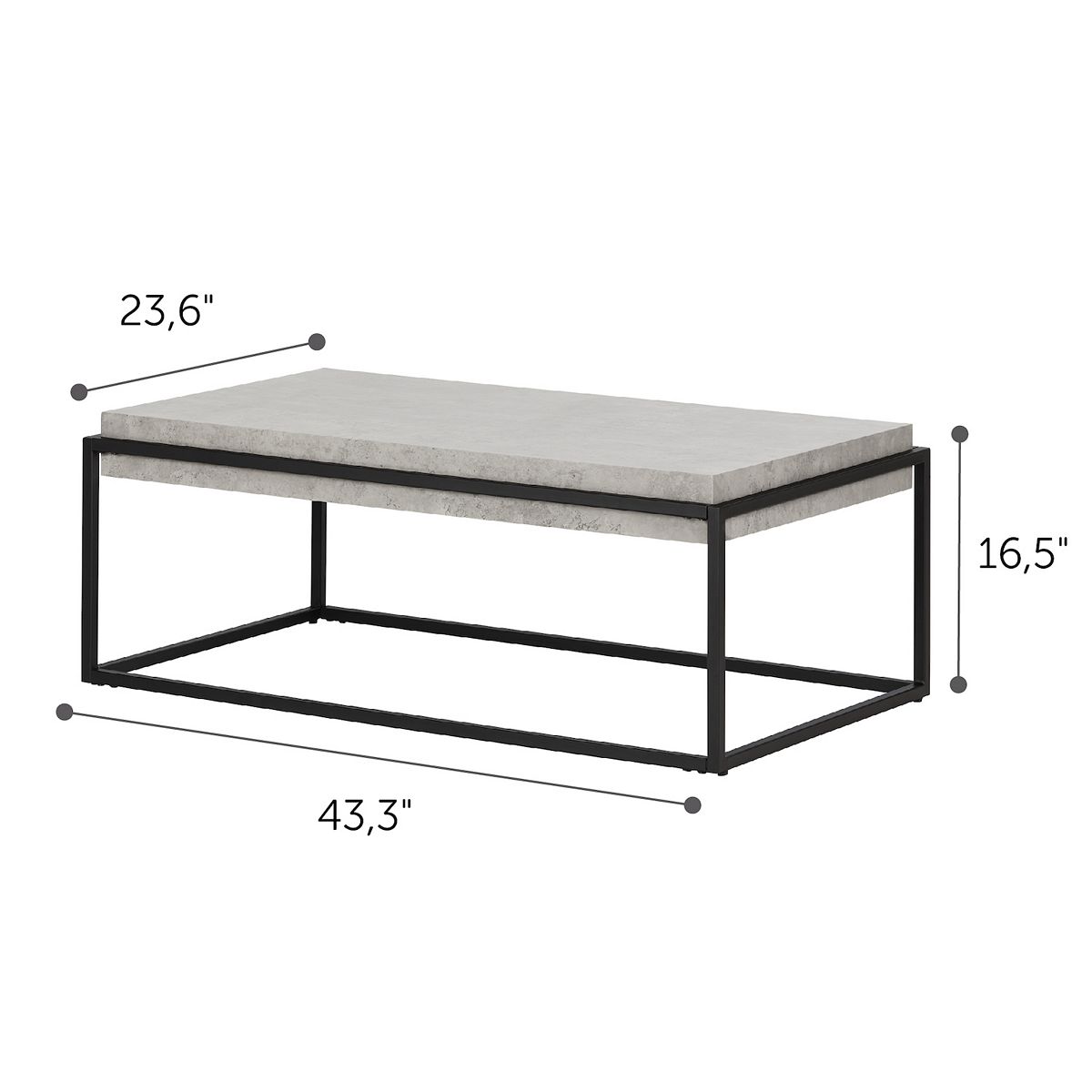 Coffee table dimensions 23.6" wide, 43.3" long, 16.5" high