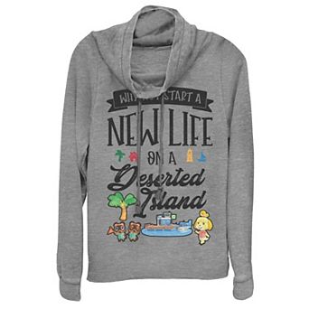 Juniors' Animal Crossing New Horizons New Life Cowlneck Graphic Lightweight Long Sleeve