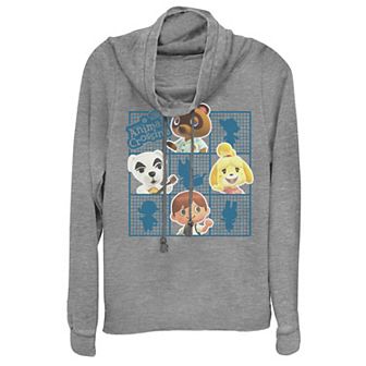 Juniors' Animal Crossing Group Shot Grid Cowlneck Graphic Lightweight Long Sleeve