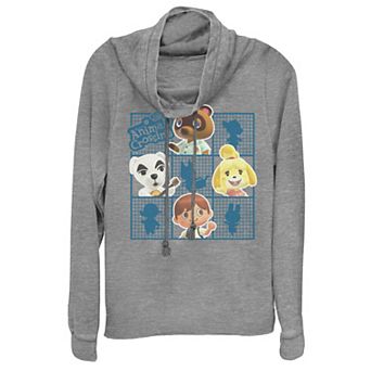 Juniors' Animal Crossing Group Shot Grid Cowlneck Graphic Lightweight Long Sleeve