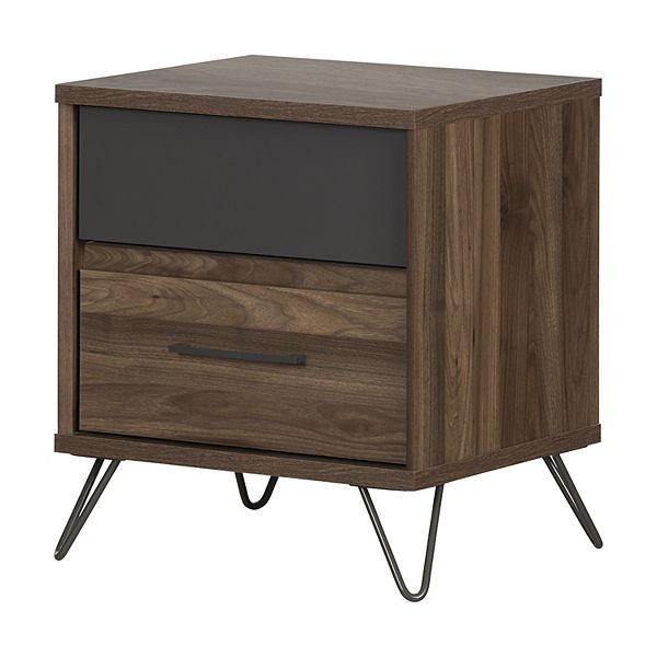 Olvyn 2 Drawer Nightstand Natural Walnut/Charcoal - South Shore