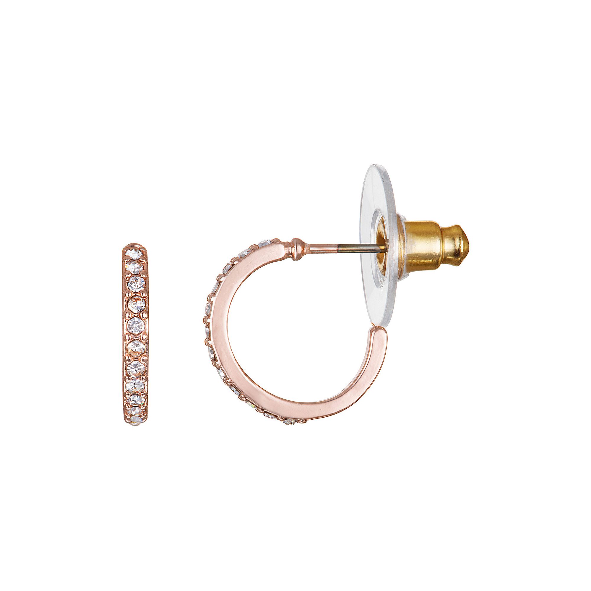 LC Lauren Conrad Small Simulated Crystal C-Hoop Earrings, Womens, Rose Gol