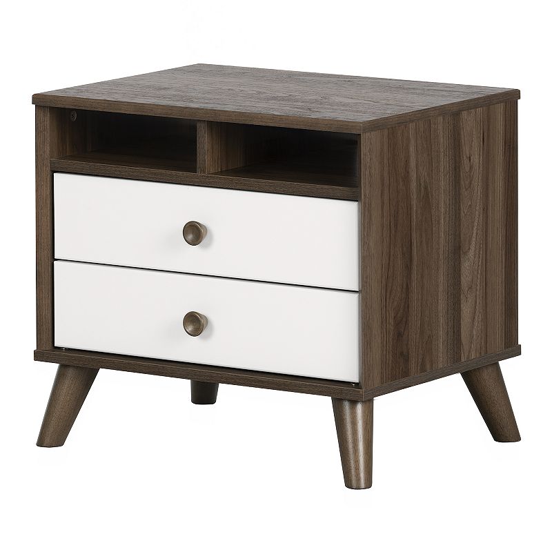 South Shore Yodi 2-Drawer Nightstand with Open Storage, Brown