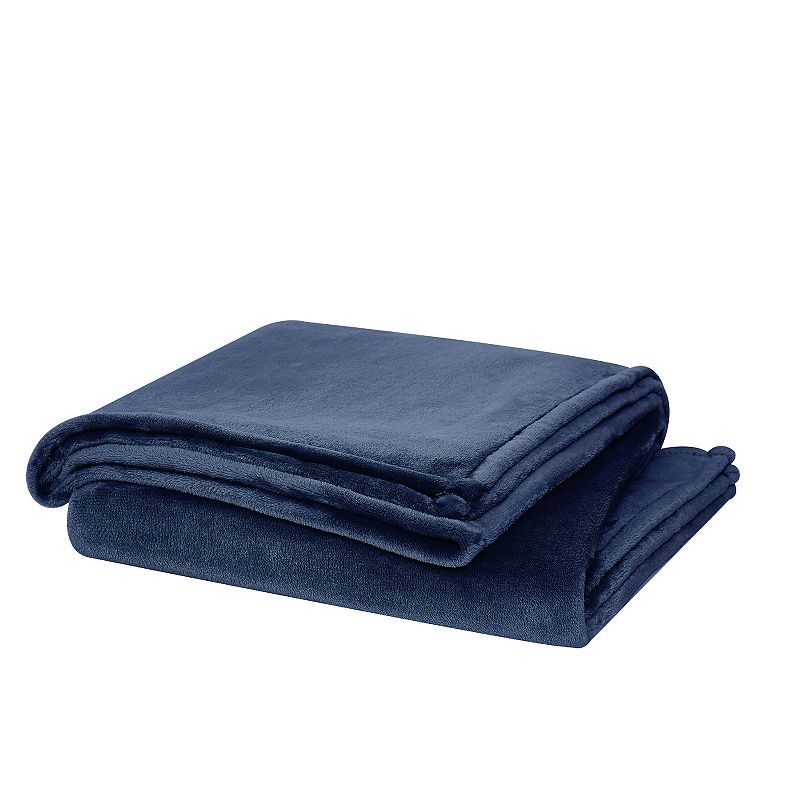 Cannon Solid Plush Throw, Blue