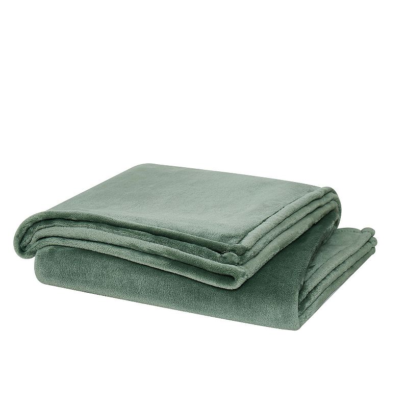 Cannon Solid Plush Blanket, Green, Full/Queen