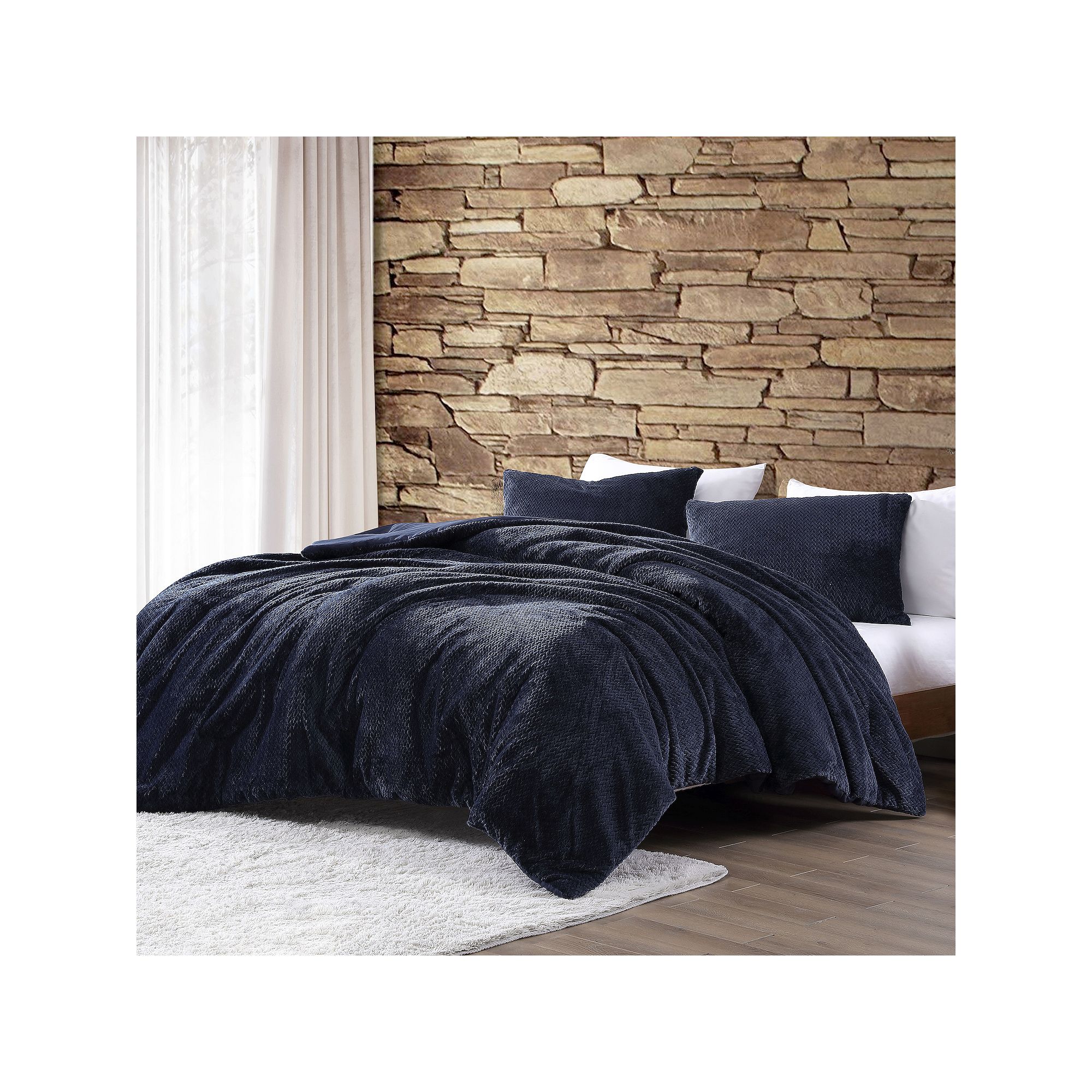 Avondale Manor Lele Jacquard Plush Comforter Set with Shams, Blue