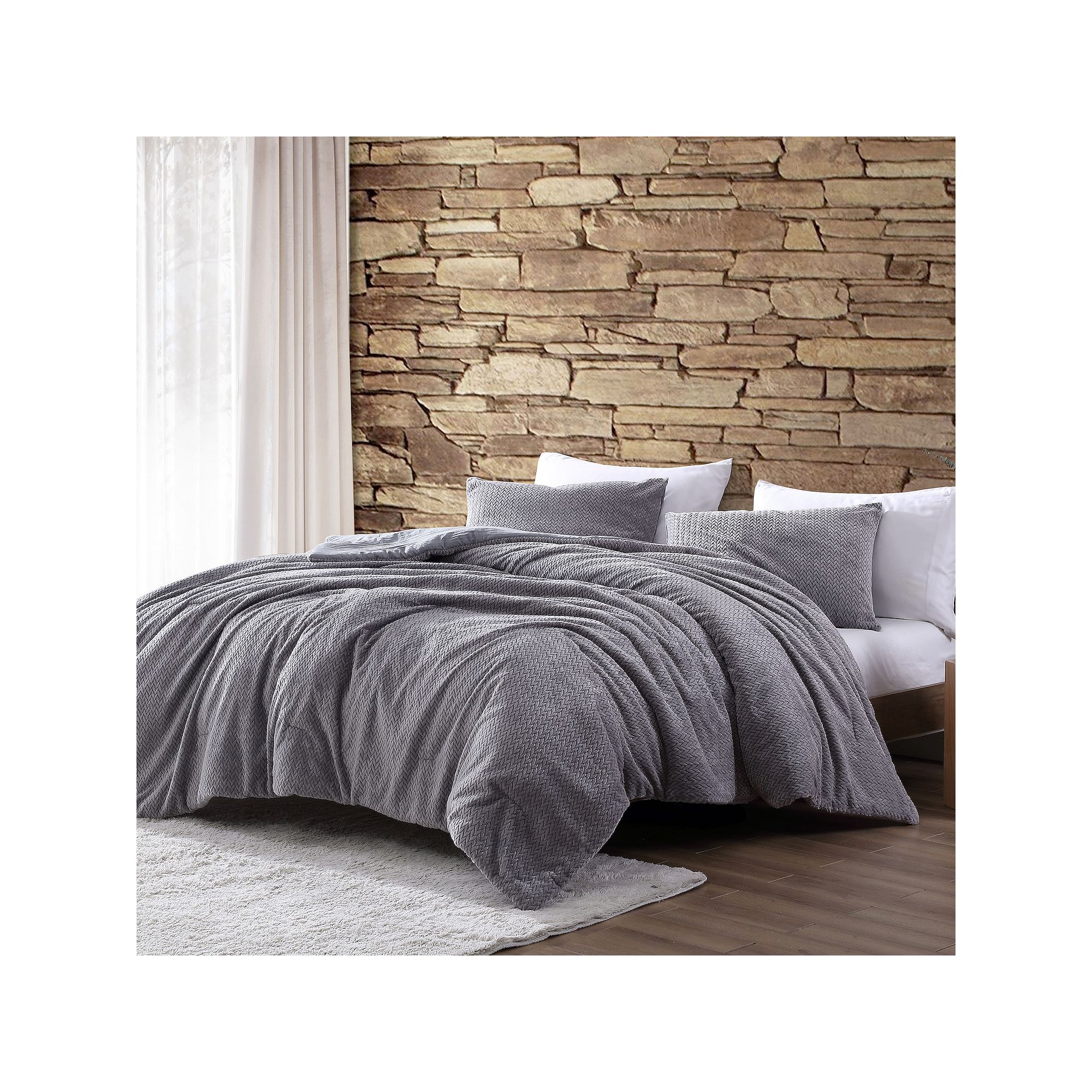 Avondale Manor Lele Jacquard Plush Comforter Set with Shams, Gray