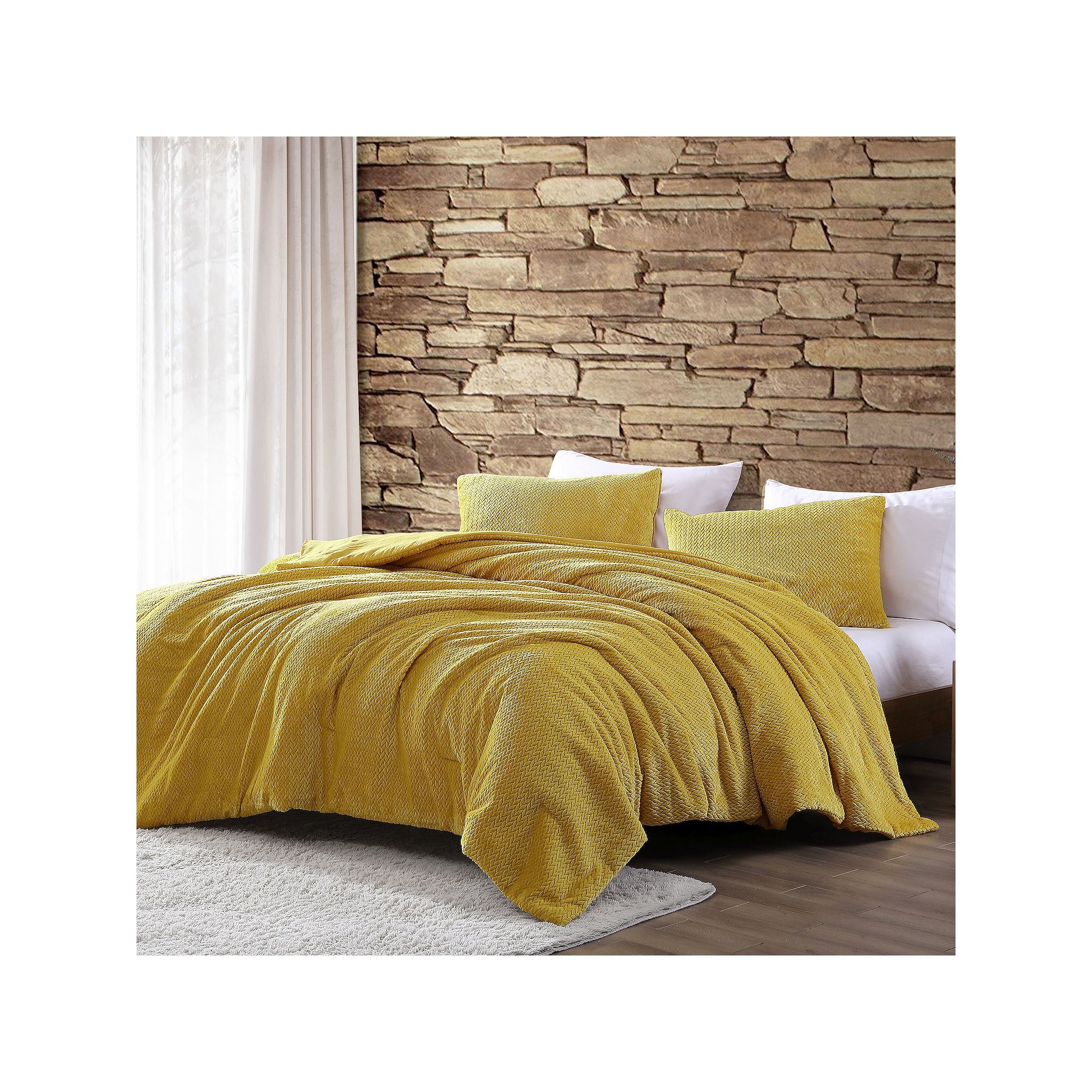 Avondale Manor Lele Jacquard Plush Comforter Set with Shams, Yellow