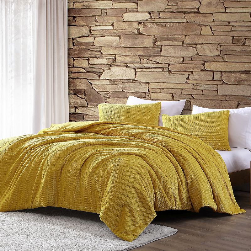 Avondale Manor Lele Jacquard Plush Comforter Set with Shams, Yellow, Queen